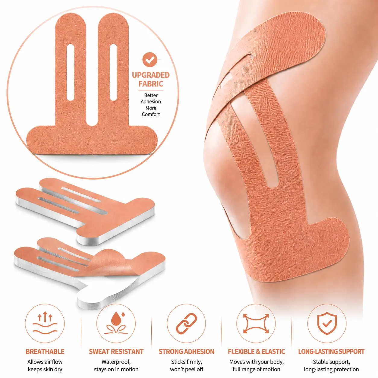 （Protect your legs） Precut Kinesiology Tape for Knees Pain Relief Elastic Waterproof Athletic Knee Tape for Support Stability Sports(Skin Color