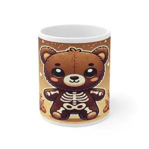 Skeleton Teddy Bear Halloween Mug Ceramic Spooky Coffee Cup Classic Drinkware Tumbler Reusable Autumn Washable Reuse Tea colorful