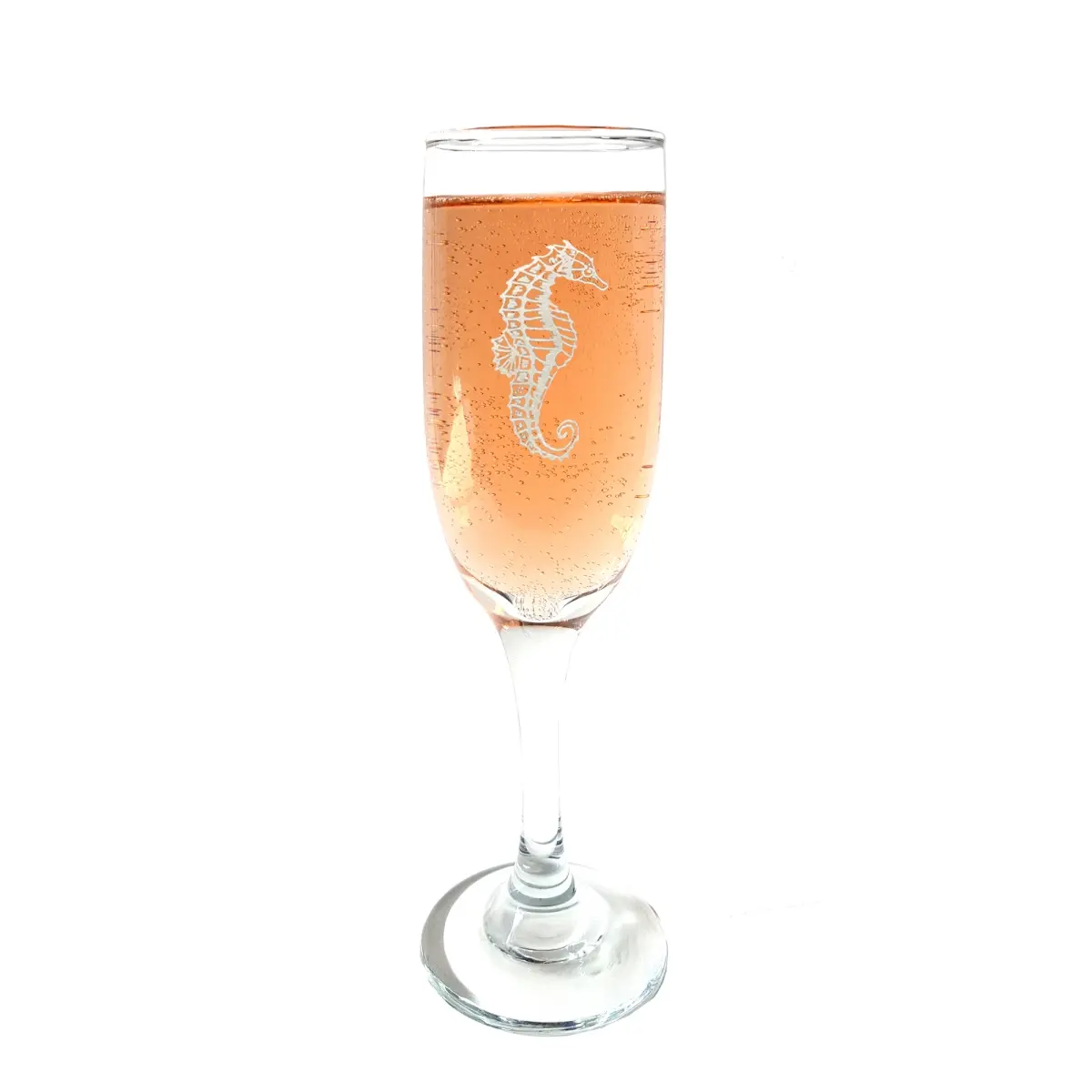 6oz Classic Engraved Seahorse Glass Champagne Flute, Kitchenware Drinkware for Celebration, Special Occasions