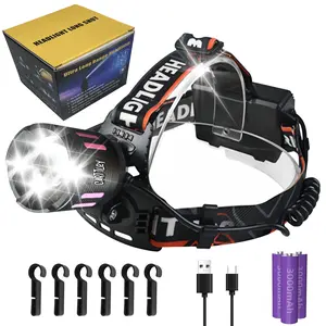 Rechargeable Spotlight Flashlight Headlamp,Ultra-Bright Camping Lantern – 90° Adjustable Bright LED Head Light, Waterproof Zoomable Headlamp with 4 Modes,Type-C Rechargeable,40H Runtime for Camping, Hiking, Outdoor, Emergency, High Lumens  Durable Medium