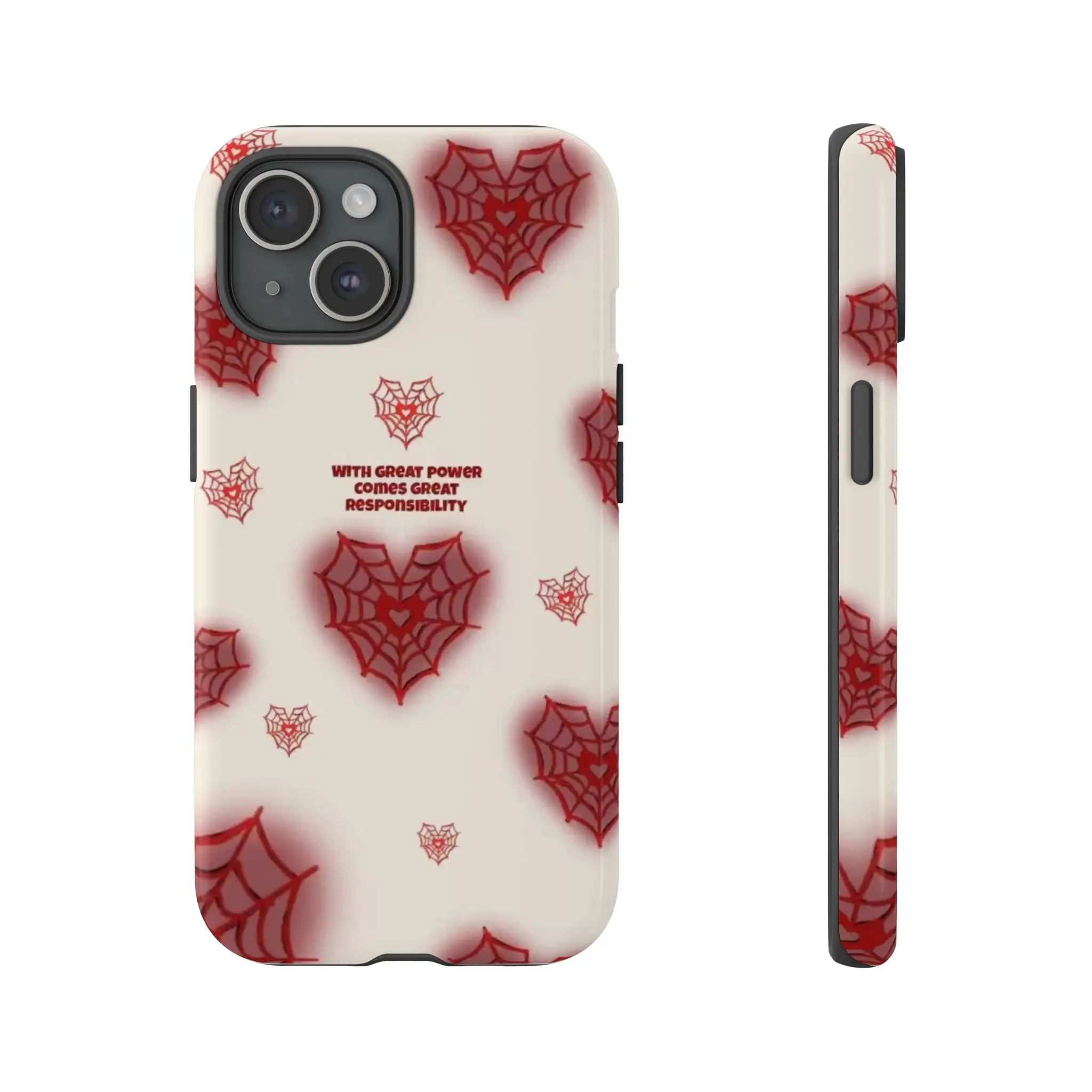 iPhone 17 TPU Protective Cover - Shockproof Phone Accessory, Men's Accessory, Heroic Heart Spider Web Design, "With Great Power Comes Great Responsibility" Themed Durable Casing, Gift for Him, Accessories Summerwins gift