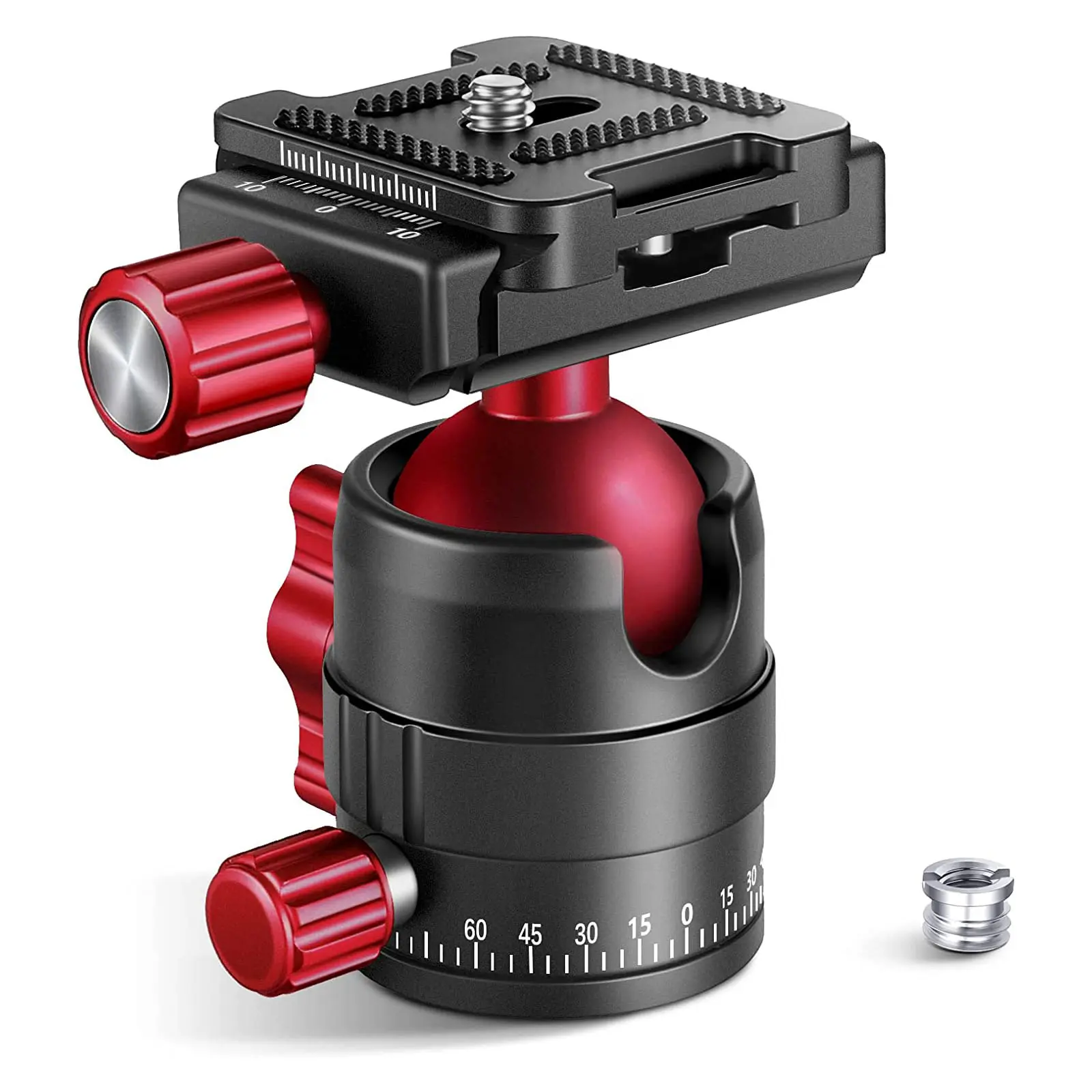 Aluminium Alloy Camera Accessories 360° Rotating Panoramic Ball Head with 1/4” Quick Shoe Plate, for Tripod, Monopod, Slider, DSLR Camera, Camcorder, Max Load 5kg/11lb