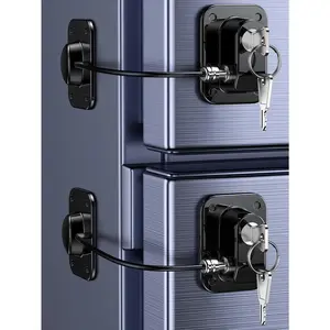 LMMAKE Refrigerator Lock 1 Pack Fridge Lock with Silicone Wire Protection ABS Plastic Chain-Linked Design Easy Install Keyed Cabinet Locks Black Flexible Installation Options