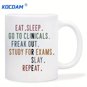 1 Nursing Student Motivational Ceramic Mug 11oz - Inspirational Quote Coffee Cup with Colorful "Eat Sleep Go to Clinics" Design, Ideal Gift for Future Nurses, Study & Clinical Prep, Event & Party Supplies, No Electricity Needed