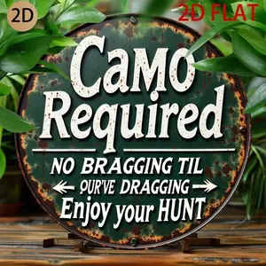 Vintage Metal Wall Sign 8x8 inch Rustic Hunting Lodge Decor Circular Tin Framed Art Home Cabin Bar Man Cave Retro Americana