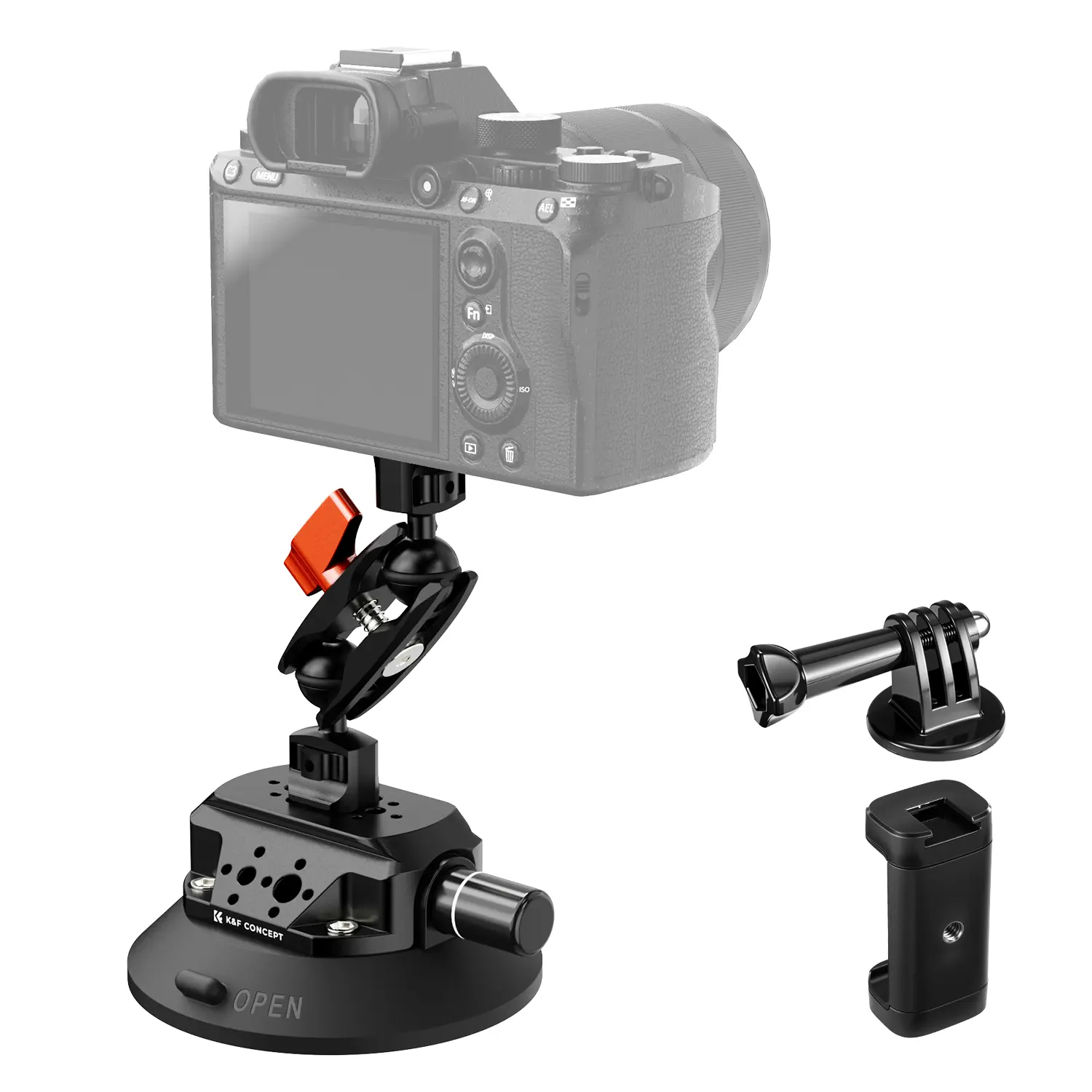 【K&F CONCEPT】4.5" Suction Cup Camera Mount with Magic Arm, ARRI Style 1/4" 3/8" Threads, Quick Release Car Mount Compatible with Gopro DJI Insta360 for DSLR Action Camera Phone Video Shooting, Video Recording Camera, Equipment, Photography Camera Accessor