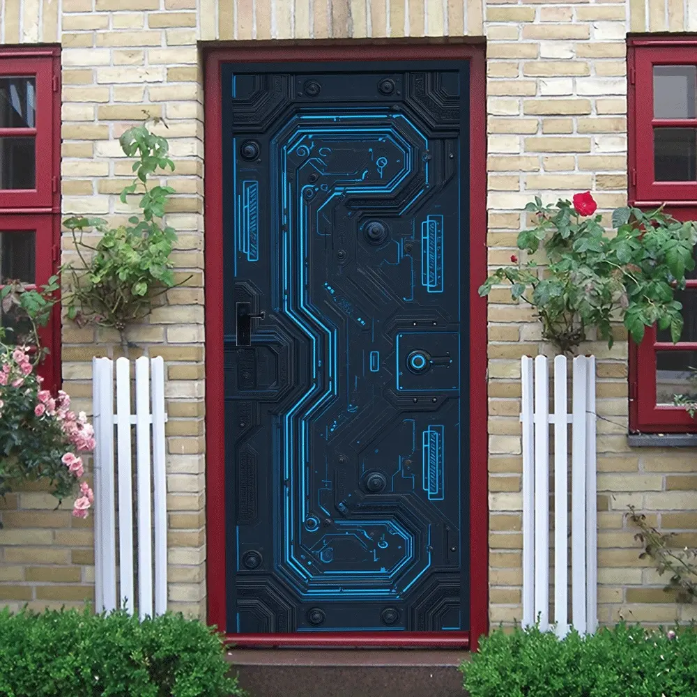 2pcs Cyberpunk Circuit Board Wall Sticker Tech-Style Decorative Self-Adhesive Waterproof PVC Decal for Living Room Bedroom Gaming Room Futuristic Mechanical Line Design Removable Home Wall Art