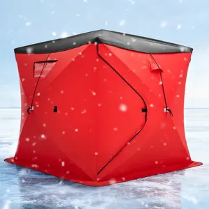 AMERLIFE Insulated Pop-Up Ice Fishing Tent, Ice Shanty with 3-Layer Oxford Fabric, Waterproof Rain Cover, Chimney Vent, Anchors, Ropes, Carry Bag, Insulated and Warm Large Fishing Area