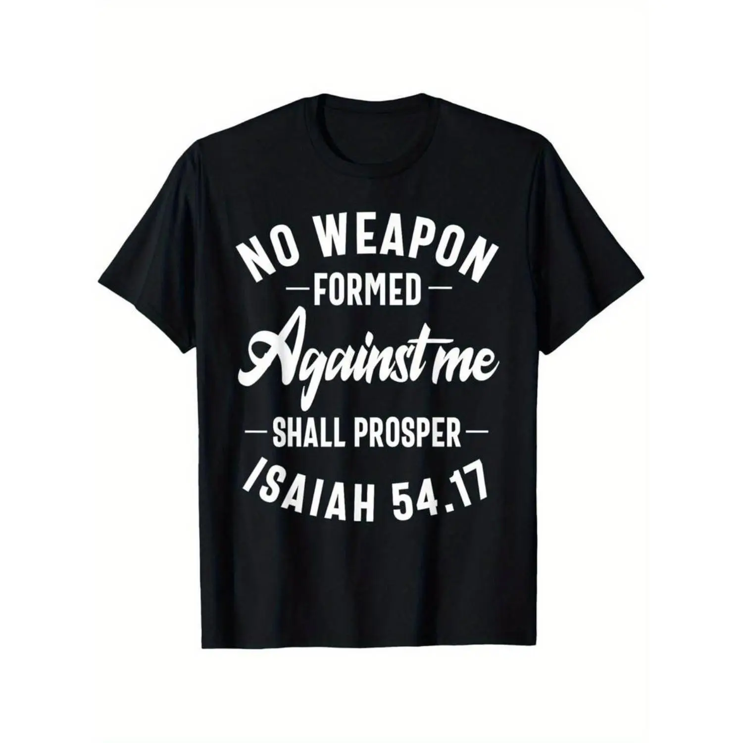 Men'S  Christian Faith T-Shirt - "No Weapon Formed Against Me Shall Prosper" Isaiah 54:17 Print, Casual Round Neck, Short Sleeve