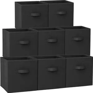 Large Storage Cubes - 13 Inch Heavy Duty Fabric Storage Bins for Shelves Closet, Cube Organizer - 8 Pack Collapsible Cube Storage Bins Baskets for Organizing Clothes Blankets Toys (Black)