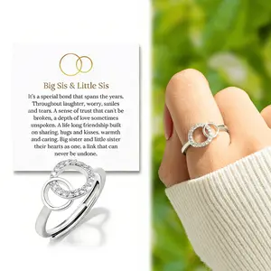Silver Hope Ring for Women Adjustable Blilng Circle Fashion Big Sister Little Sister Gift Birthday Graduation Jewelry for Her