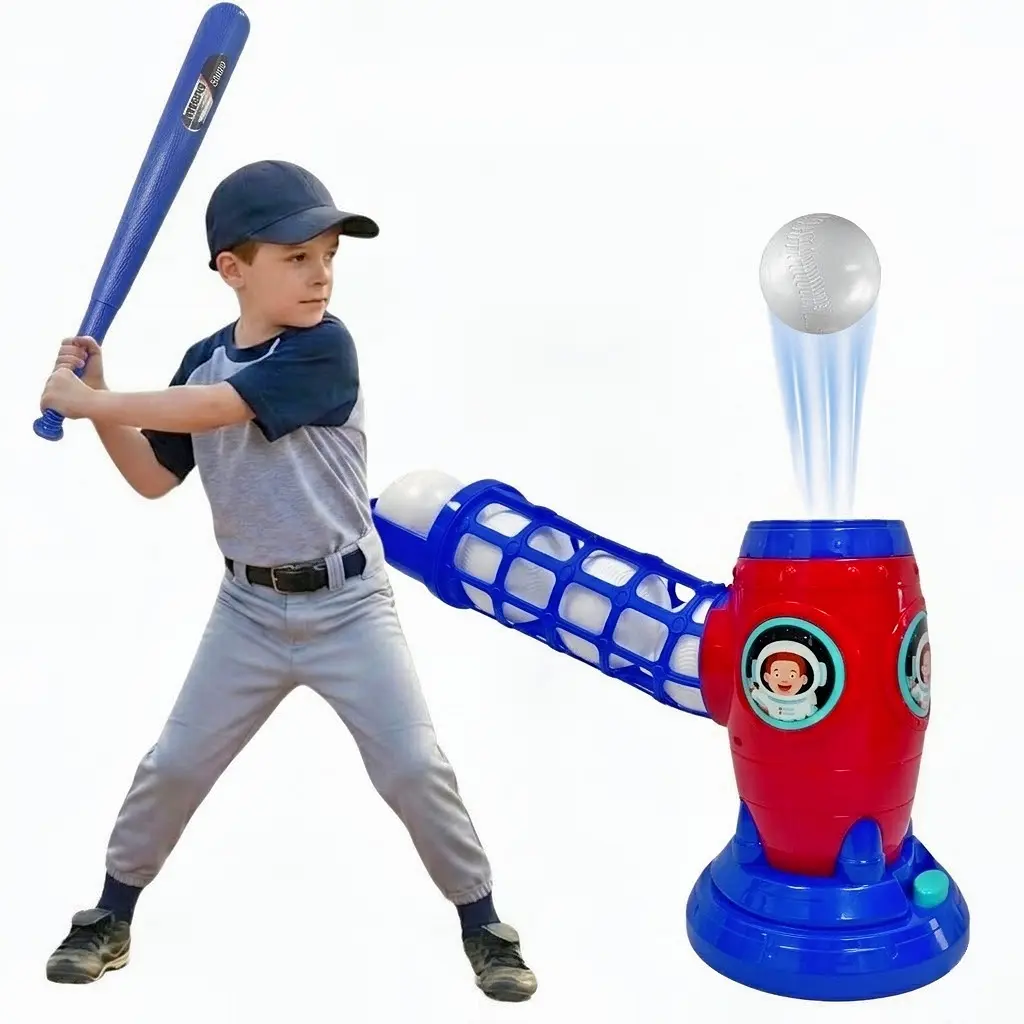 Kids Automatic Baseball Pitching Machine Set - Phthalate-Free Electronic Launcher, 22-Inch Bat, 10 Balls, Unisex Backyard Baseball Training Toy for Ages 3+, Skill-Improving Outdoor Sports Birthday Gift