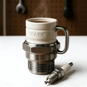 Vintage Classic Spark Plug Coffee Mug - Dual-Use Automotive Style Cup & Decor, PC & Stainless Steel Eco-Friendly Reusable Travel Coffee Mug, Perfect Gift for Car Enthusiasts, Men, Father's Day & Christmas, Ideal for Garage Decor