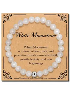 White Moonstone Calming Bracelet - Healing Crystal Beads for Emotional Growth, Fertility & Spiritual Protection