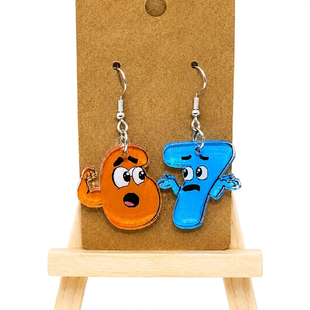 Orange and Blue Six and Seven Funny Earrings - Unique Accessories for Daily Wear