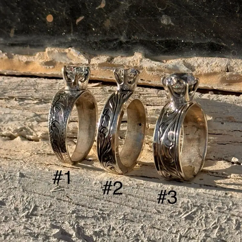 Handmade Sterling Silver CZ Engraved Rings