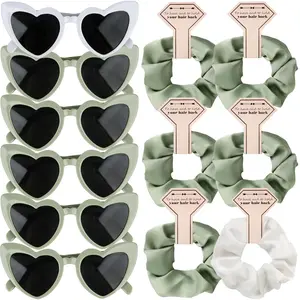 Satin Bridesmaid Scrunchies Bachelorette HairTies Set of 6 sunglasses Bridal Shower No  Hair ties ideas  for Wedding Party Favors Bridesmaid Proposal Gifts (White&Sage Green)