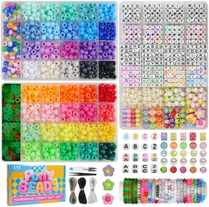 3 Boxes Bracelet Making Kit with 2400Pcs 55 Vibrant Colors Pony Beads Alphabet Charms & Elastic Strings for DIY Jewelry Crafts Gifts for Girls Ages 6-12 Creative Jewelry Making Kit