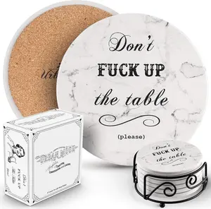 Urban Mosh Funny Absorbent Drink Coasters with Metal Holder - Housewarming Gift Man Cave, 6-piece Set boho coasters
