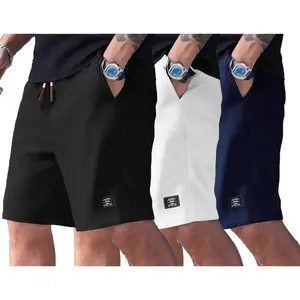 Pack of 3 corduroy shorts, solid color, men’s casual shorts with side pockets and a drawstring elastic waistband, suitable for everyday wear and vacations, beige, men’s shorts