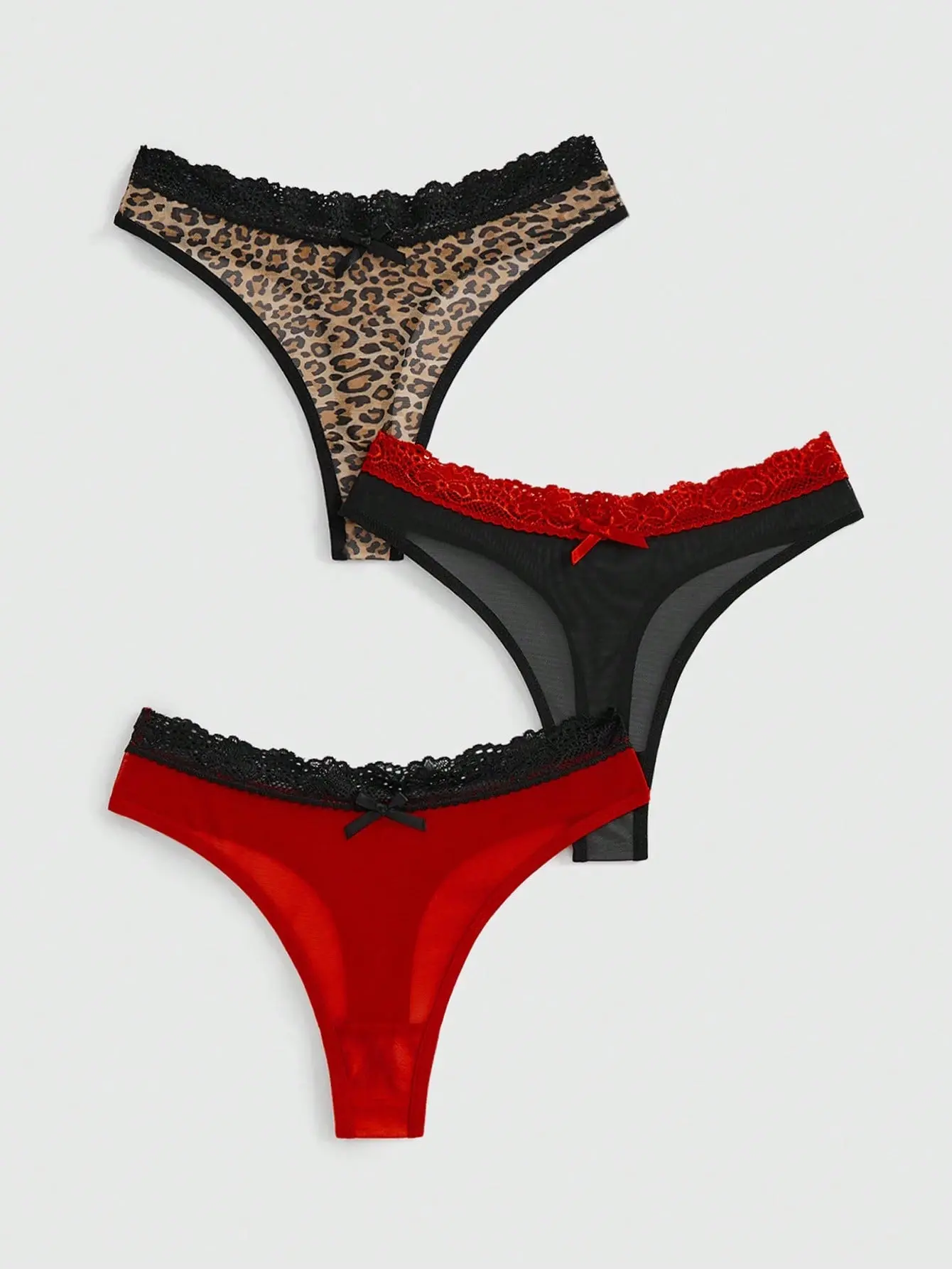 FS 3pcs Y2K Harajuku Leopard Print Mesh & Lace Trim Women Narrow Band Brief Panty Set Sexy Lingerie Underwear Fashion Intimates