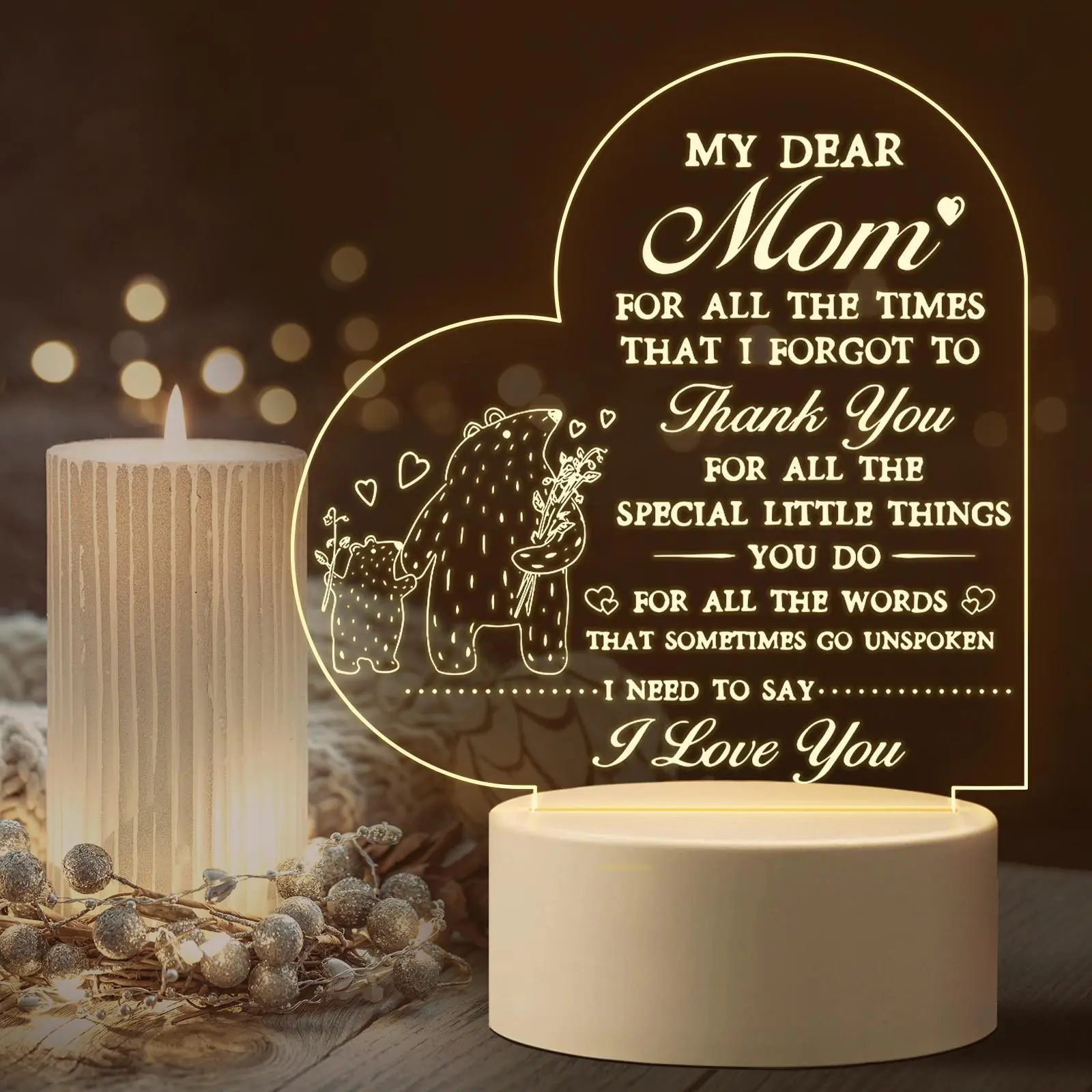 Acrylic Night Light with Base, 1 Count USB Charging LED Bedside Lamp, Decorative Lamps, Creative Desktop Decorative Light, Led Atmosphere Lamp, Ambient Decor Lighting, Led Home Decor, Ideal Birthday Gifts for Mom, Delicate Gifts for Mom
