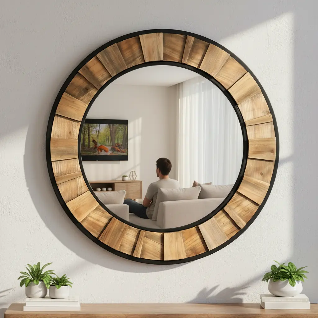 ZIYOO 33''x33'' Round Ornate Gold Metal Wall Mirror - Vintage European-Style Durable Decor, Easy Installation for Farmhouse, Hallways, Bathroom Spaces, Wood Accent to Elevate Visual Appeal