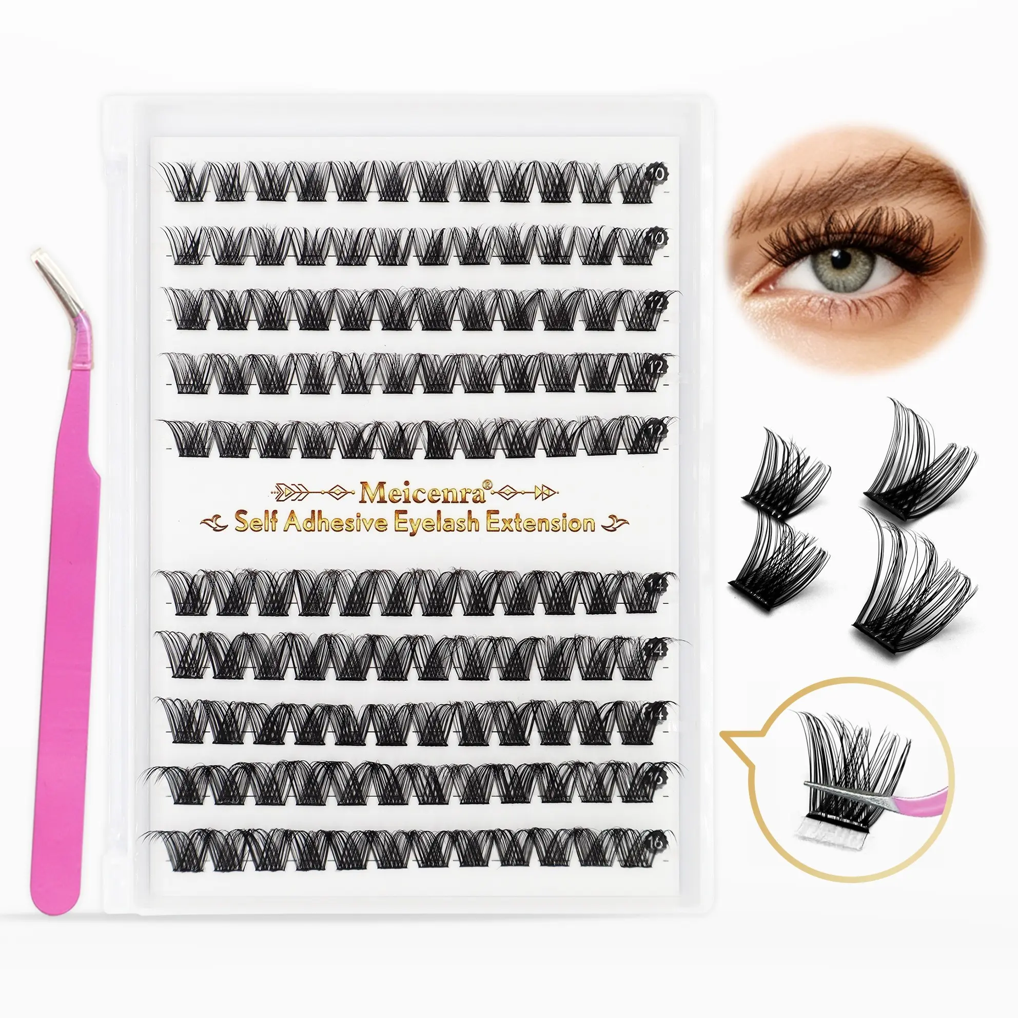 Self-Adhesive False Eyelashes, Fine Self-Stick Lash Clusters, Natural Dense Voluminous False Lashes, No Glue Required