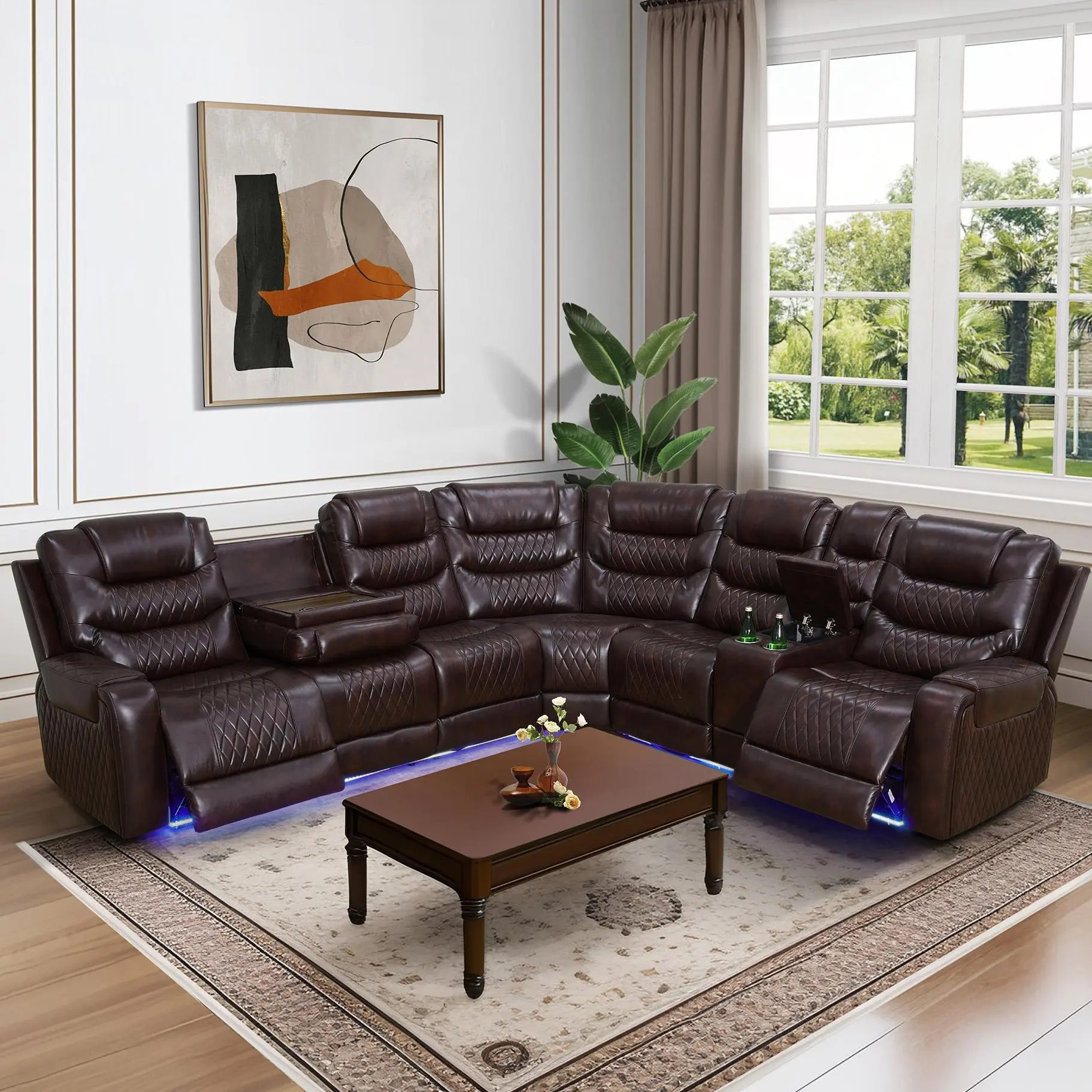 Deep Red Faux Leather 3-Piece Reclining Sofa Set - Auto-Adjusting, Cushion, Dark, Durable Indoor Living Room Furniture with Breathable Design, Soft Cushions, Sturdy Structure for Home, Auto-Adjusting Sofa Sets, Cushion Sofa Sets,dorm essentials,home decor