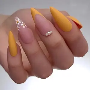 Yellow French tip press on nails