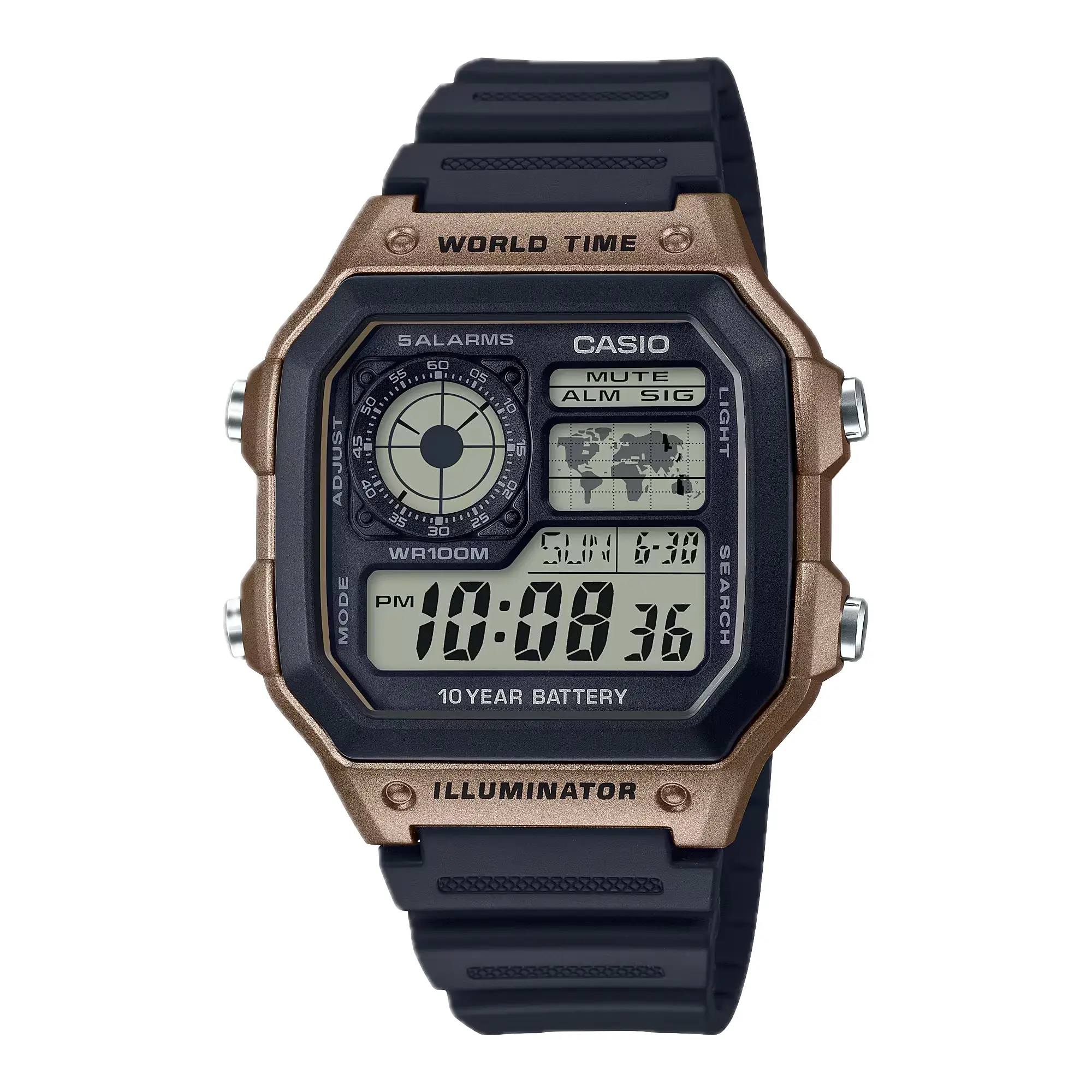 Casio Men’s Black and Brown Digital Watch - AE-1200WH-5AV