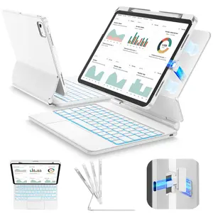 NAIDUN Keyboard Case for iPad, with 7-Color Backlight, Multi-Mode, Removable Carbon Fiber Back Case, Magnetic Floating Stand, Larger Trackpad