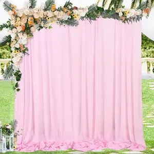 2 Panels 5ft x 8ft Pink Backdrop Curtain Drapes for Parties Sheer Chiffon Photography Backdrop Drapes for Wedding Party Decoration 10ft x 8ft Party Backdrop Drapes with Rod Pockets, Set of 2Panels