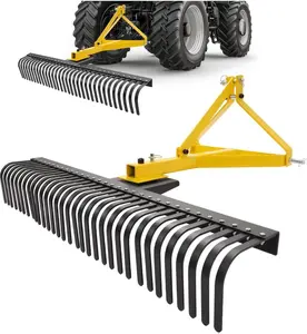 60In Landscape Rake, 3 Point Rake, 360 Rotation Compatible with Category 1, Cat1 Tractors Tow-Behind Garden Tool for Garden, Farm, Clearing Brush, Raking Arenas 2 Package Yellow