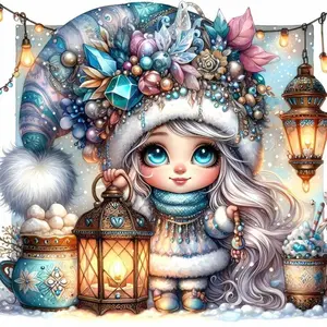 1pcs 5D DIY handmade diamond painting set, 5D diamond art set, animation, winter fairy lantern diamond painting set full round drill DIY, mosaic, diamond art, DIY art home decoration, gift.