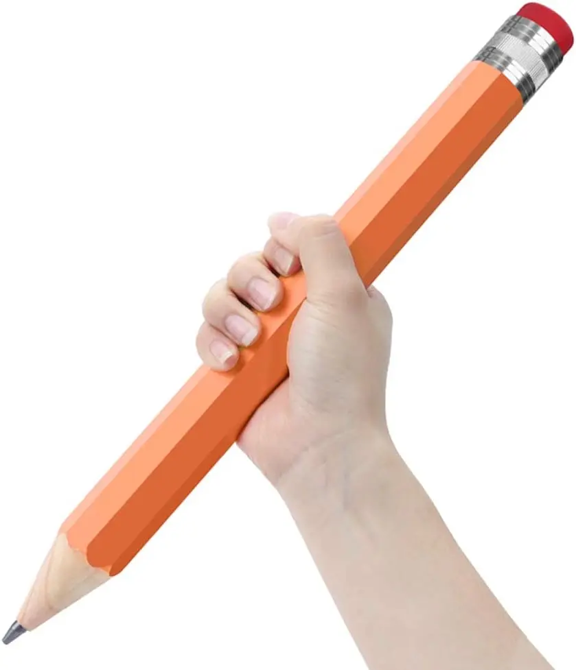 Wooden  Pencils for Prop/Gifts/Decor - 14 Inch Funny Big Novelty Pencil with Cap(Orange Red) for Schools and Homes