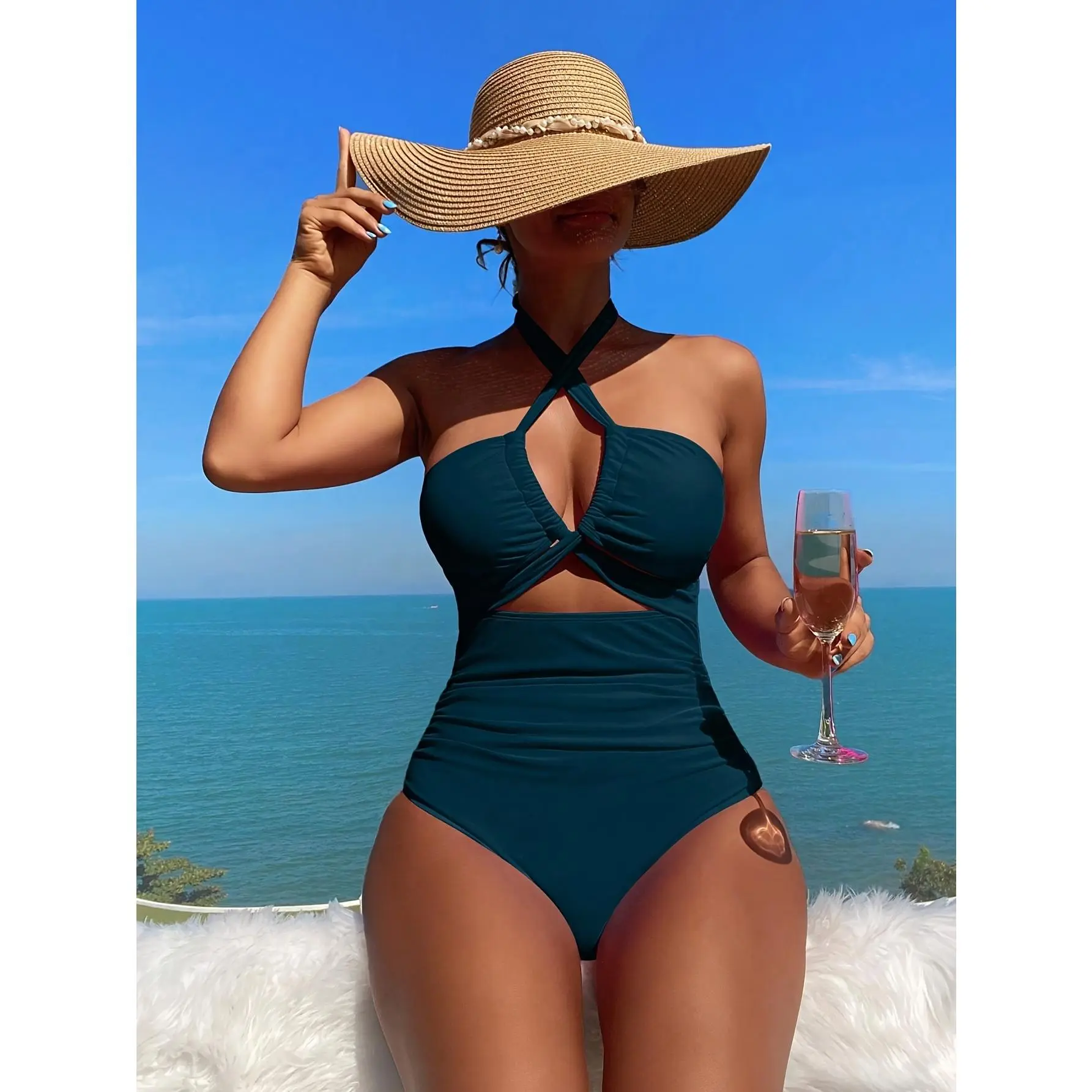 Women's Bamboo Fiber Water-Resistant Criss Cross Neck Cutout Back Slim-Fit Beachswimsuit, Vibrant Orange Trendy Monokini Swimsuit for Summer Beach Vacation Sports & Outdoor Use, Beachswimsuits, Criss Cross Swimsuit, Cutout Swim Suit