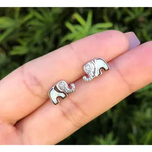 White Opal Sterling Silver Elephant Earrings