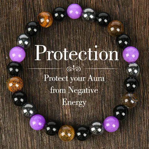 Gift-Ready 1pc Unisex Healing Crystal Bracelet - Natural Tiger Eye, Amethyst, Black Onyx Beads, Elastic Fit, Easy On/Off, Comfortable Shared Style, 15-20cm, 20g Adults' Fashion Costume Jewelry Gift,sohochic