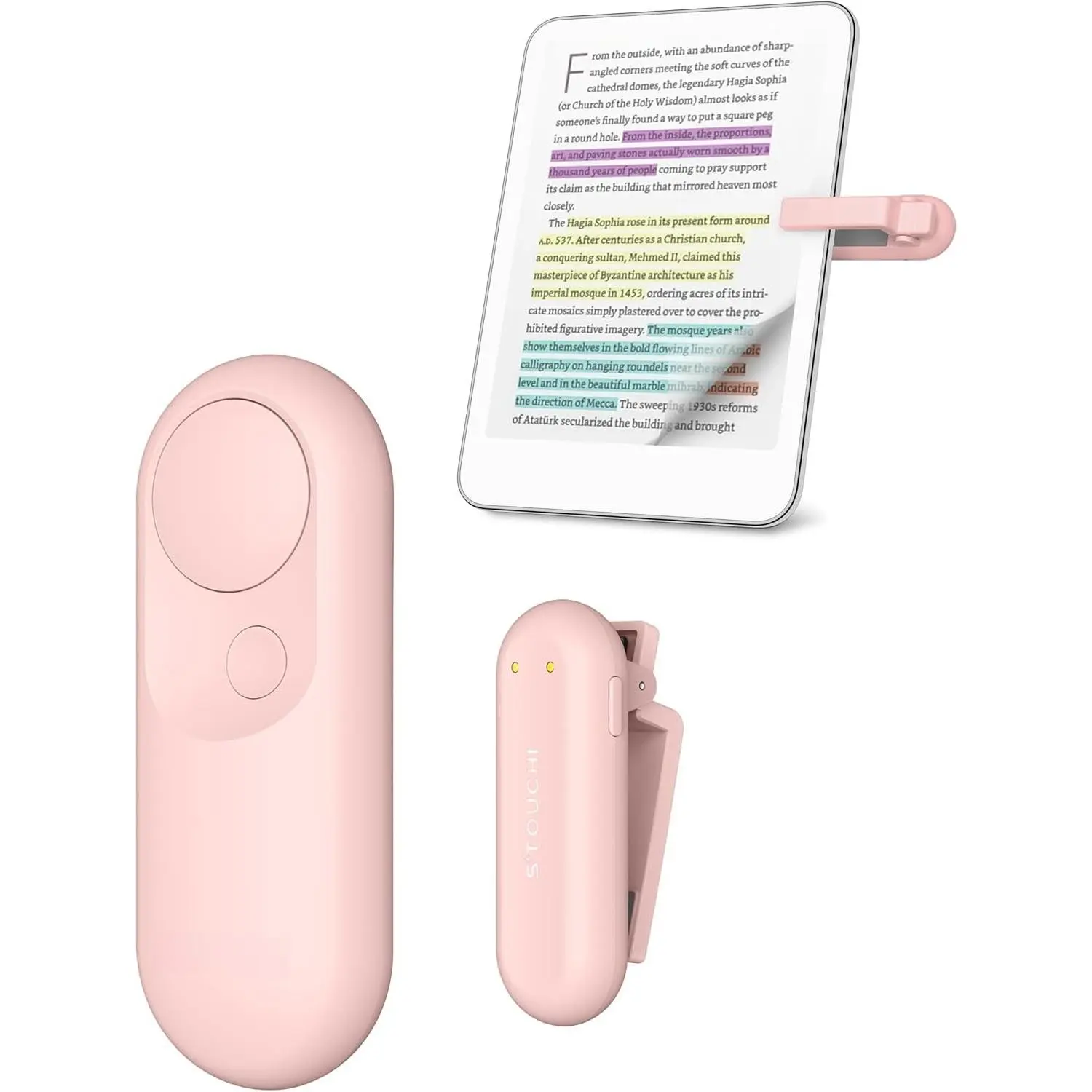 2-in-1 Clip-On Built-In Remote Controller - Page Turner for Kindle Paperwhite, Scribe & Kobo, Screen Shutter for iPad, Tablets & Camera Video Recording, Selfie Tool for Android Devices, One Touch Control