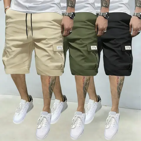 Men’s 3-Pack Textured Woven Fabric Cargo Shorts - Loose Fit, Multi-Pocket, Mid-Length, Daily Casual Athletic Bottoms, Men's Clothing