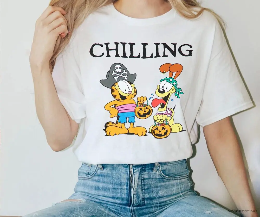 Garfield Halloween Odie Garfield Pirates Chilling Halloween T-Shirt, Garfield Sweatshirt, Halloween Garfield Shirt, 2023 Halloween tee Shirt