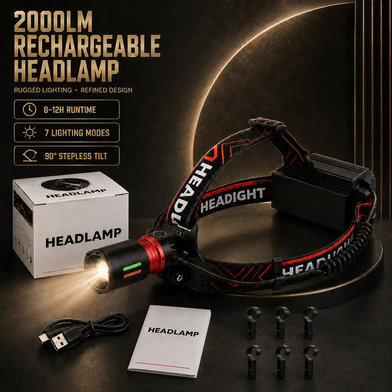 [Summer Sale Deals]  Head-mounted outdoor mountaineering headlamp 2026 new model - rugged strong light, ultra-bright, rechargeable, long-lasting, suitable for hiking and night climbing at night.
