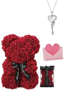Mother's Day Gift Set, Handmade Heart Keychain Necklace, Artificial Rose Bear Box, Express Love for Mom, Perfect Mother's Day Present, Beautiful Gift Box