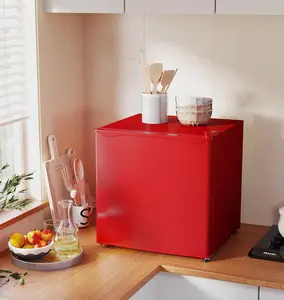1.1 Cu.Ft Countertop Mini Upright Freezer, Compact Camping Freezer with Removable Shelves, Red Camp Kitchen Cooler for Outdoor Camping & Hiking