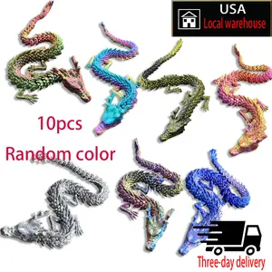 10-Piece 11.81in Large 3D Printed Movable Chinese Dragon Figurine Set, Multi-Joint Ornaments, Home Decor Statues for Fish Tank Landscape, Gifts for Him