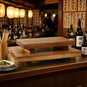 Premium Rosewood Japanese Sushi Plates Set of 2, Rectangular Real Wood Pedestal Platter Serving Dishes, Multi-Functional Trays for Fish, Cake, Snacks, Fruits, Drinks, Salad Serving Plates, Food Tableware