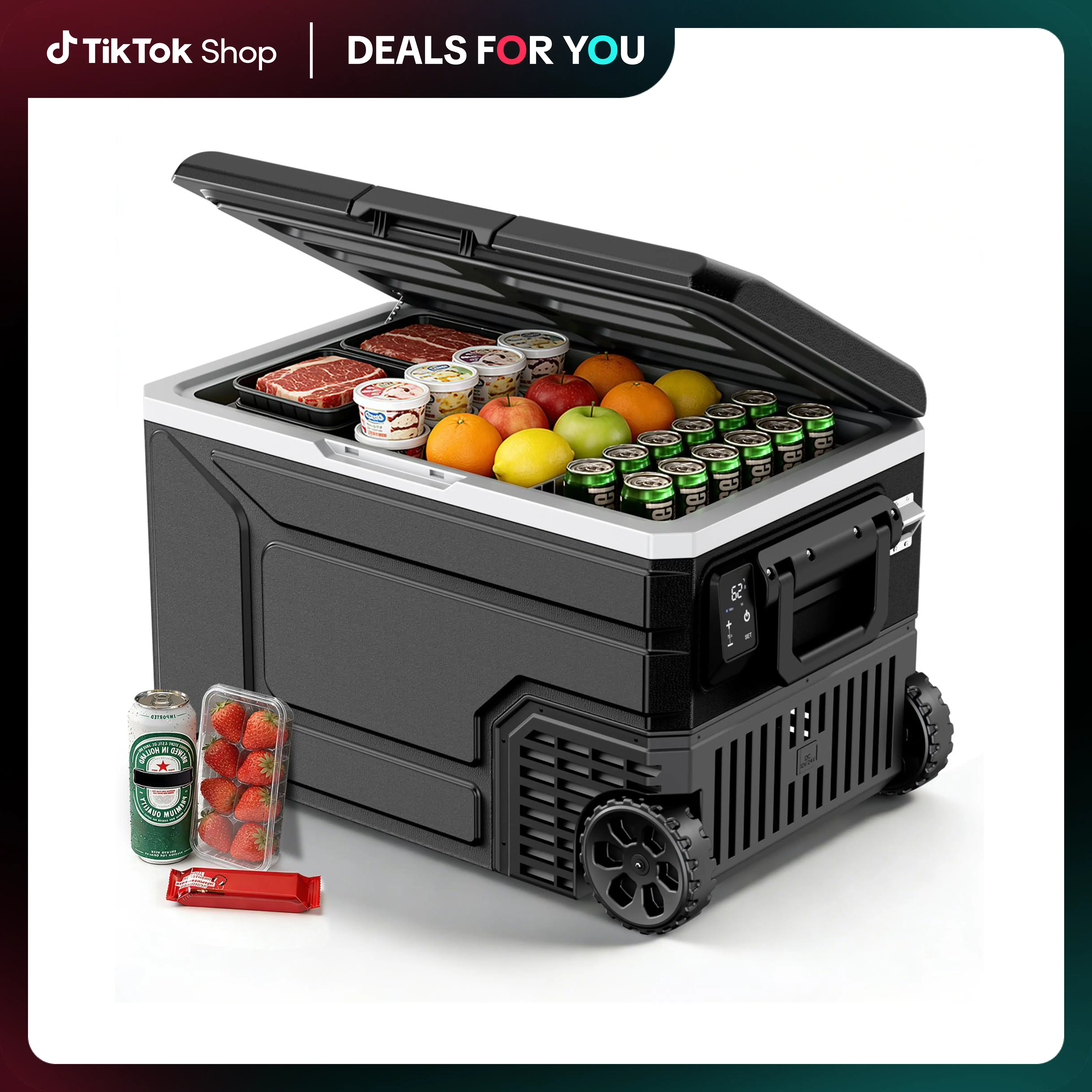 Kismile 12V Portable Refrigerator Beverage Cooler - 42/53/68QT Dual-Voltage 12V/24V DC, 2 Power Supplies, Switchable Dual Mode, Intuitive Display, -4°F to 68°F Freezer for Car, Camping