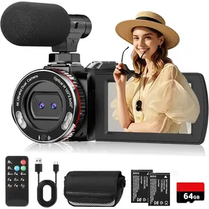 4K Video Camera Camcorder 60FPS, UHD 64MP Vlogging Dual Camera for  YouTube, 21X Digital Zoom 3 Inch IPS Screen Video Recorder Camera with External Micphone, Remote, 2 , 64GB Card