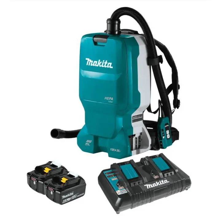 Makita XCV18PTX 18V X2 LXT HEPA Filter Backpack Dry Dust Extractor Kit, Brushless Motor, 44" Water Lift, 64cfm Suction, 1 Inch Hose Compatibility, 15 Lbs Lightweight Design